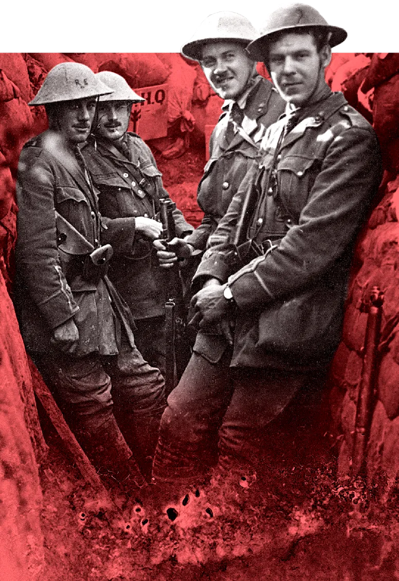Group of WW1 soldiers in a trench